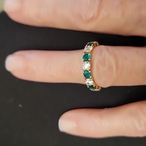 Simulated emerald and cz eternity band